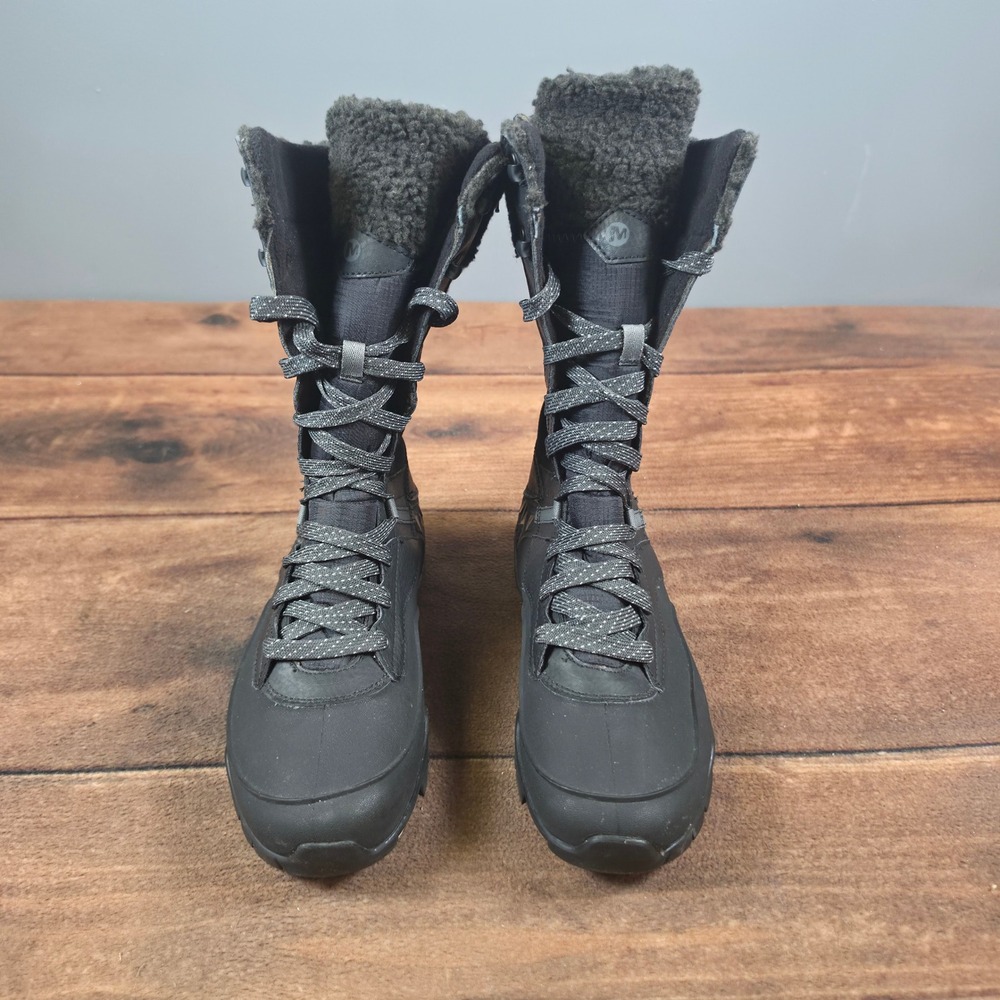 Merrell Winter Boots Womens 8.5 Black Good Waterproof Insulated J37324 Fur Trim